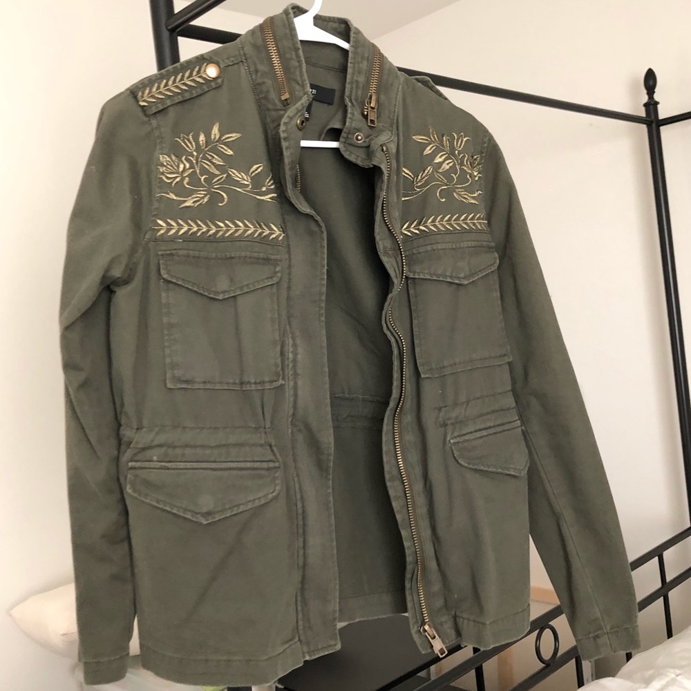 Green army style jacket with gold embroidery